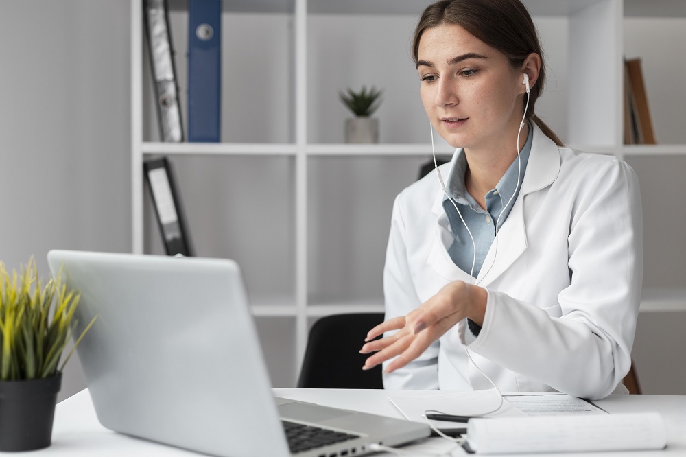 Doctor utilizing a medical virtual receptionist at the clinic